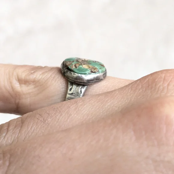 Vintage Sterling Silver Ring Turquoise Green 8.5 - Picture 13 of 13